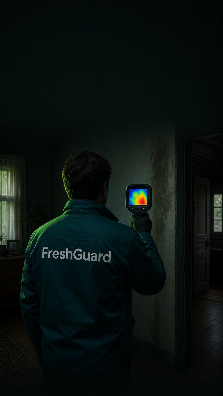FreshGuard specialist scanning a wall with a thermal imaging camera