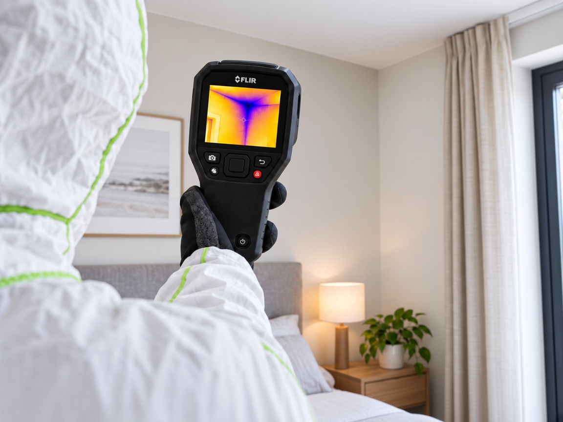Specialist using FLIR thermal camera for moisture assessment