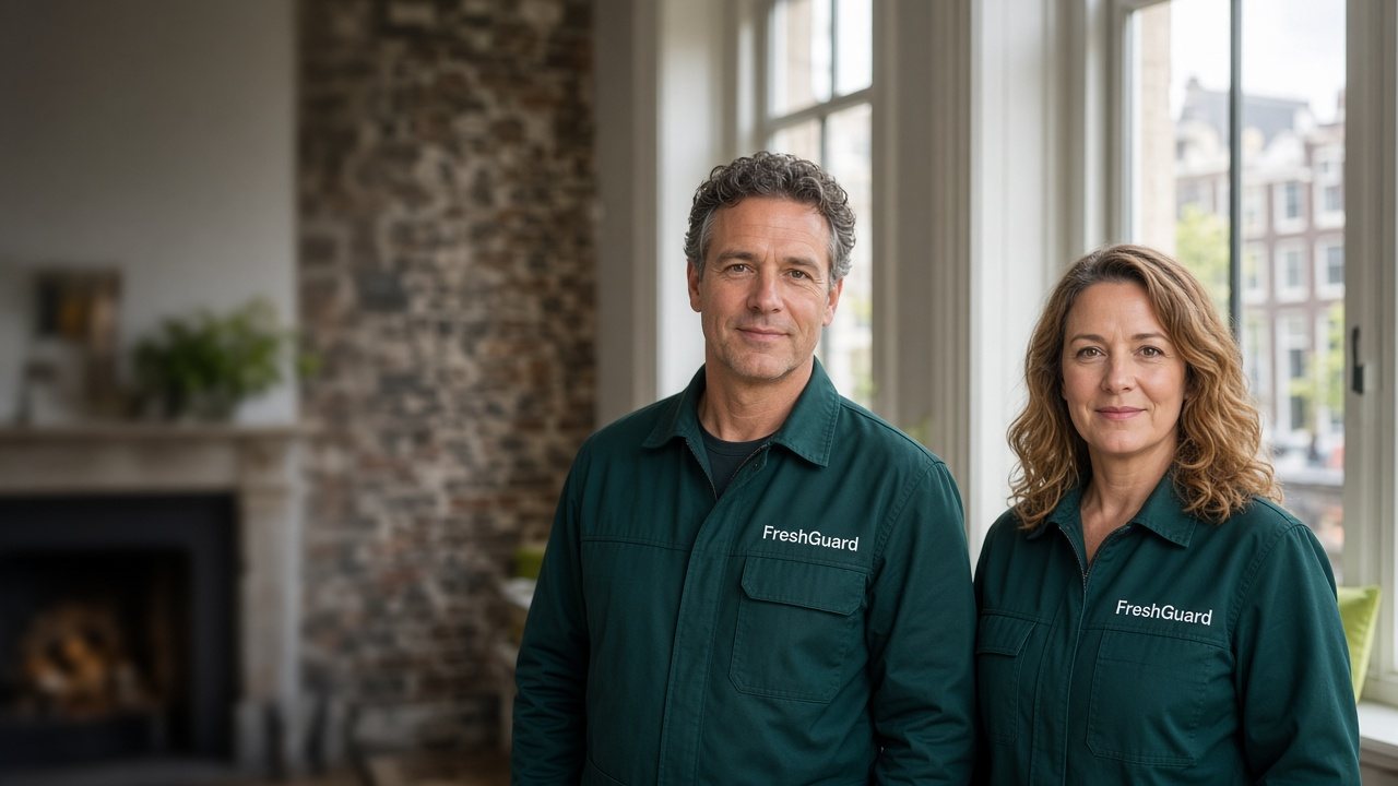 Os dois fundadores da FreshGuard num interior holandês restaurado