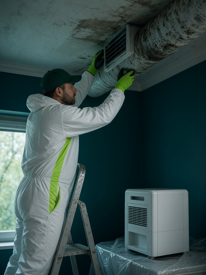 Substituição de uma conduta de ventilação antiga e com bolor por uma unidade nova