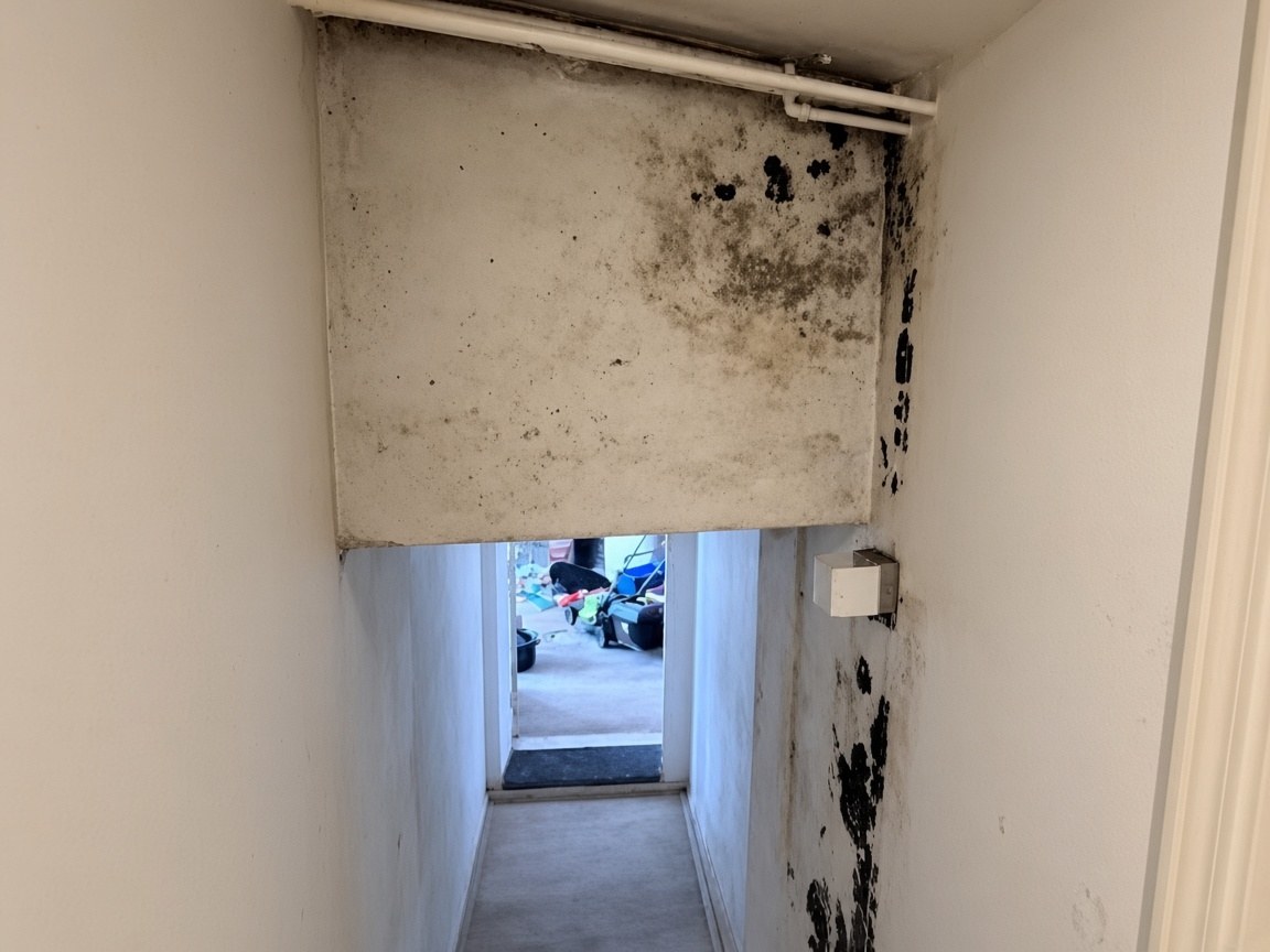 Corredor antes da reparação da humidade